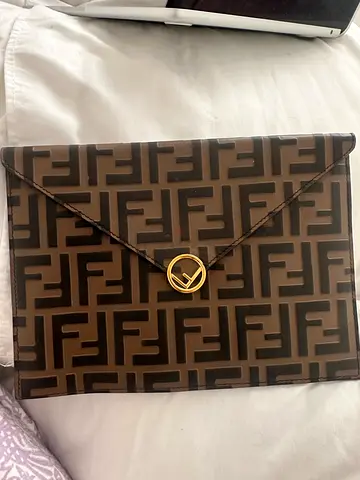 Fendi monogram brown envelope clutch / document holder