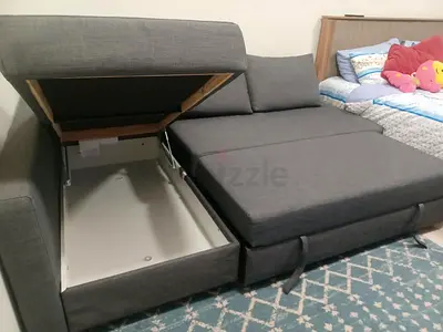 Grey L-shaped Sofa Bed with Storage