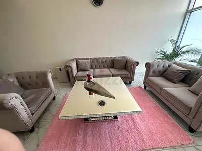 Beige Velvet Chesterfield 3-piece Sofa Set