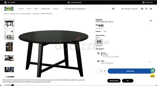 IKEA KRAGSTA Black Round Coffee Table 90 cm