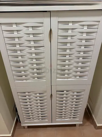 White Shoe Cabinet with Multiple Shelves