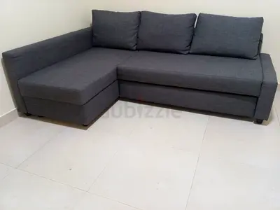 Grey L-shaped Fabric Sofa with Storage - Good Condition