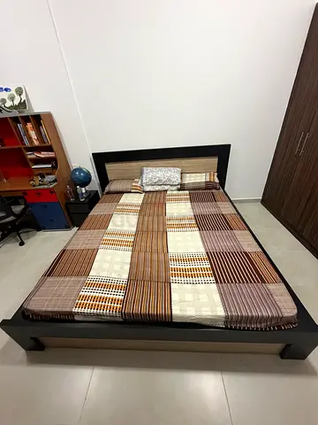 King size wooden bed frame with mattress and headboard - good condition