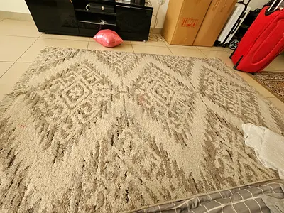 2 x Large Beige Shaggy Geometric Area Rug - Excellent Condition