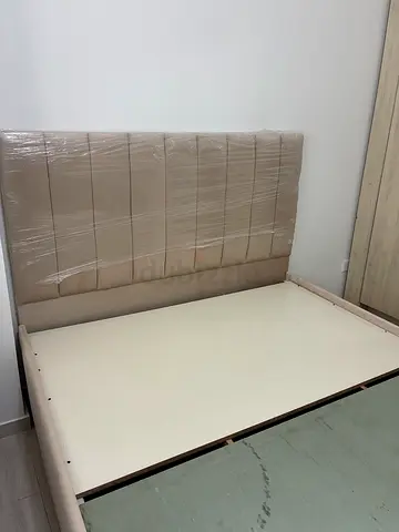 Queen upholstered bed frame with tall padded headboard BRAND NEW NEVER USED- beige