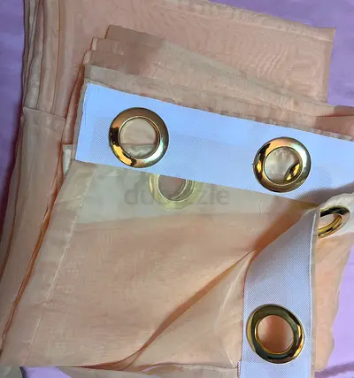 Peach Sheer Curtains with Gold Eyelets