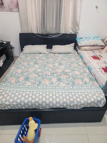 King size leather bed frame with mattress (normal condition)