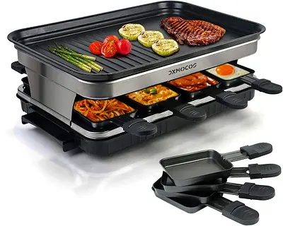 Electric Raclette Grill with Removable Pans — 8-Person Tabletop Grill