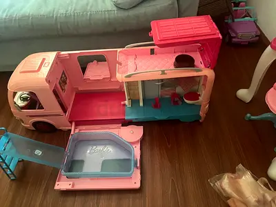 Barbie Camper / Playset - Large Pink RV with Pool and Accessories