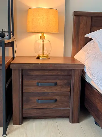 Solid Wood Nightstand / Bedside Table with Two Drawers - Dark Walnut