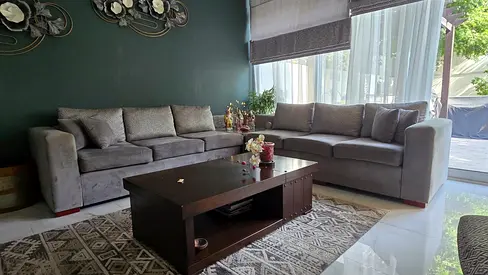 Large L-shaped Grey Velvet Sofa Set with Coffee Table