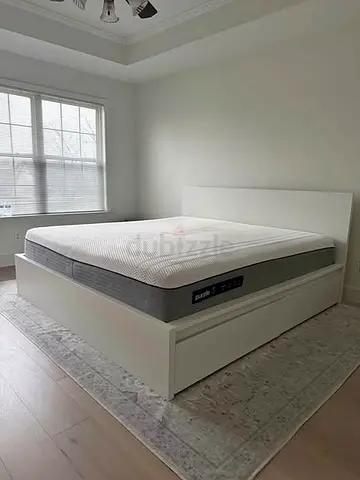 IKEA White MALM King Storage Bed with IKEA Mattress 180 x 200 cm