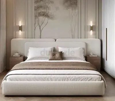 Modern Grey Upholstered Bed Frame with Headboard - Queen