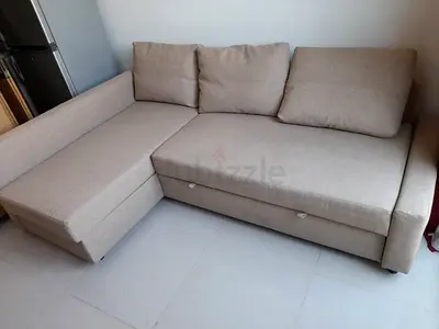 Beige L-shaped 3-seater Sofa bed with Chaise (Good Condition)