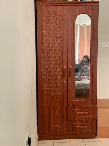Wooden Wardrobe with Mirror and Drawers - Good Condition