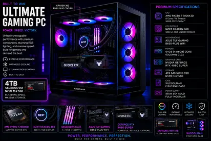 Custom Ultimate Gaming PC - Ryzen 7 7800X3D, RTX 4080 super, 64GB RAM, 4TB NVMe