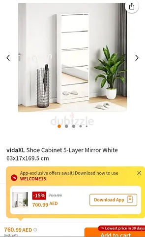 vidaXL 5-Layer Shoe Cabinet with Full-Length Mirror - White (63x17x169.5 cm)