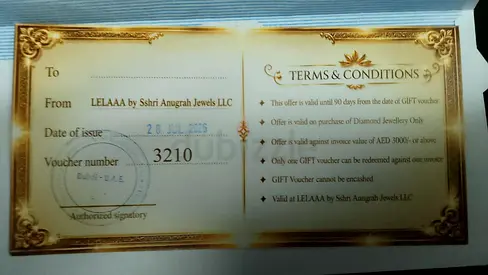 LELAAA by Shri Anugrah Jewels LLC gift voucher - AED 3000+ offer (unused)