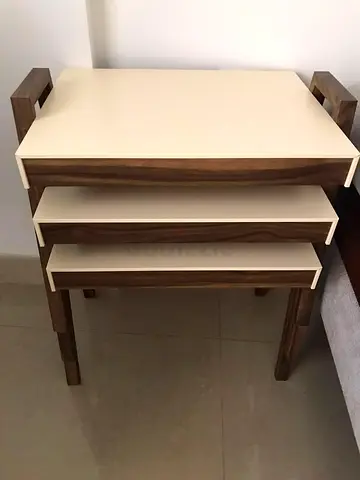 Set of 3 Nesting Side Tables - Wood and Cream Finish
