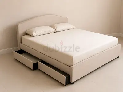 Modern Upholstered Bed Frame with Under-Bed Storage Drawers