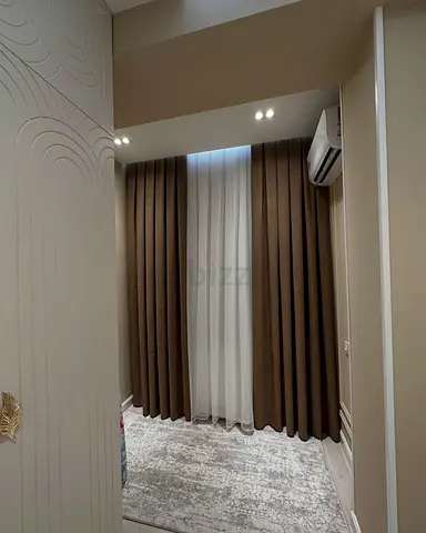 Brown blackout curtains with white sheer - ready to hang