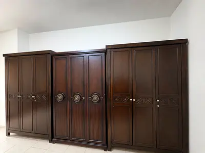 3 x Home Centre Malaysian Teak Wood 3-Door Wardrobes – Excellent Condition