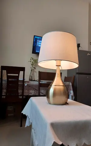 Brass-finish Table Lamp with Fabric Shade - Good Working Condition