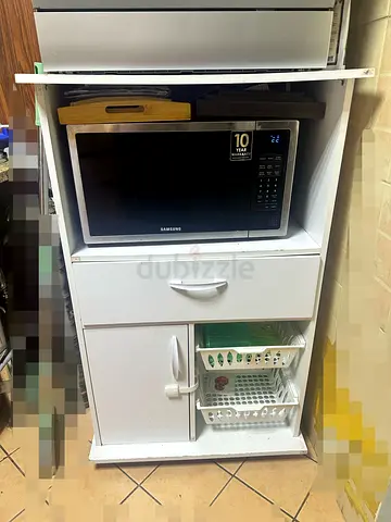 White Kitchen Cabinet with Microwave Shelf and Storage