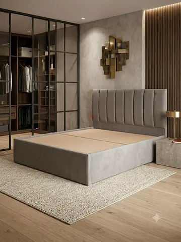 Grey upholstered Queen Bed Frame