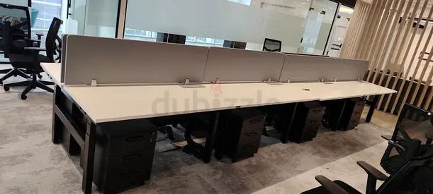 Set of 6 Modern Office Workstations with Dividers and Under-desk Pedestals