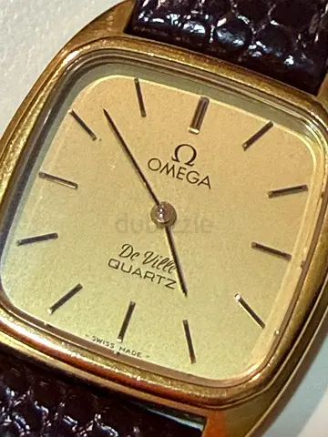 OMEGA DE VILLE WOMEN WATCH. Genuine leather watch strap with gold-tone buckle - dark brown