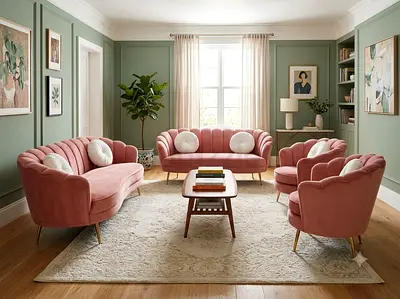 Pink Velvet 3-Piece Sofa Set with 2 Armchairs - Elegant Living Room Set