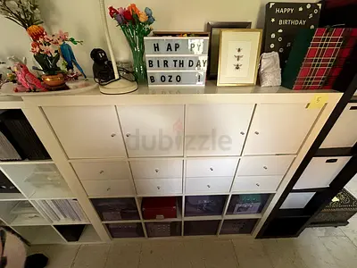 IKEA KALLAX 16-cube Shelf Unit with Doors - White, Good Condition