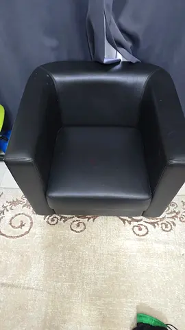 Black faux leather single armchair - good condition and 3 seats sofa