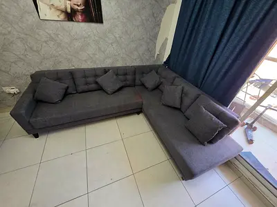 L-shaped grey fabric corner sofa - good condition