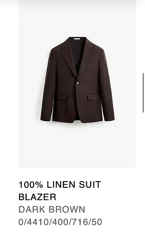ZARA MEN 100% Linen Blazer – Dark Brown – Size EU 50 Yas Island