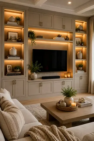 Built-in Entertainment Unit with Shelving and LED Lighting
