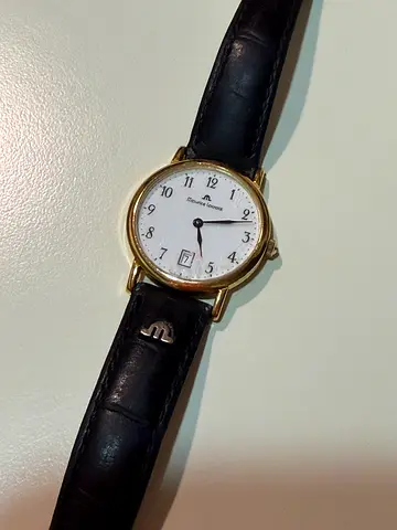 Maurice Lacroix women watch. Classic women's wristwatch with leather strap and date window. 18 mm