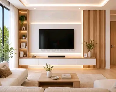Modern Wall Mounted Entertainment Center with Integrated Lighting
