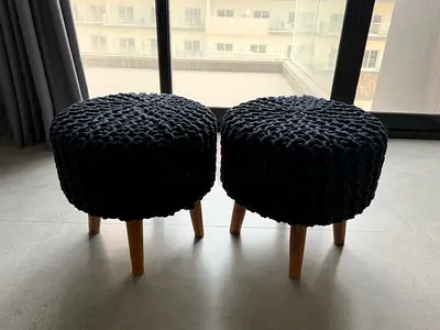 Two Blue Vivian Cable Knit Foot Stool, 40x40 cm