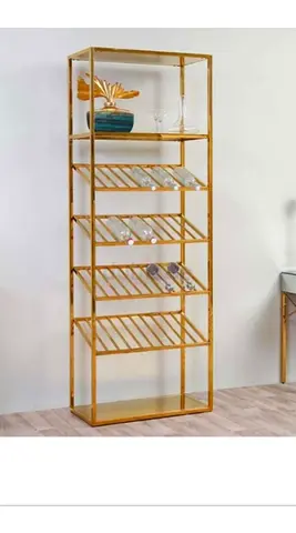Modern Gold Finish Metal Display and Wine Rack