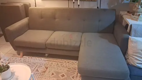Grey L-shaped 3-seater sofa with chaise, good condition