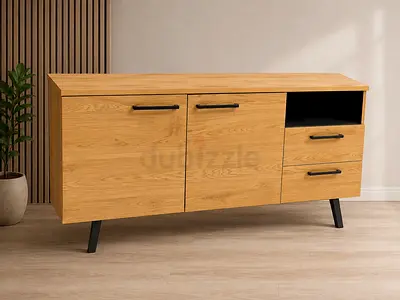 Modern Wooden Sideboard with Two Cabinets and Drawers