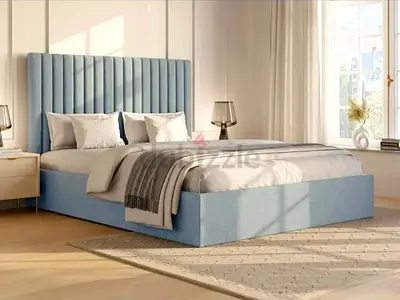 New Upholstered King Size Bed with Padded Headboard - Light Blue