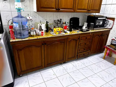 Full set Solid Wood Kitchen Base Cabinets with Granite Top - 3.2m (Used) full