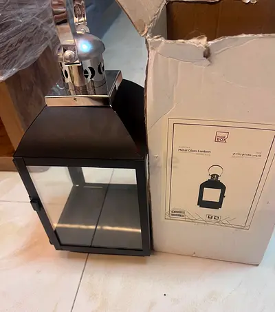 Black Metal Glass Lantern with Handle - New in Box
