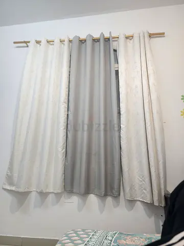 Set of beige and grey curtains with double-layer blackout and decorative panels (used)