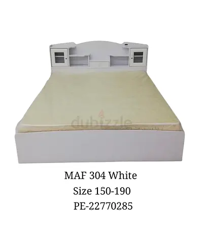 White Double Bed with Headboard Storage (MAF 304) - Size 150x190 cm