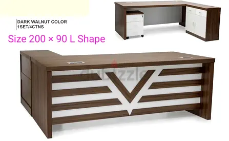 L-shaped Executive Office Desk - Dark Walnut, 200 x 90 cm