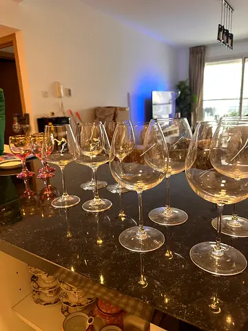 Set of Clear and Decorative Wine Glasses